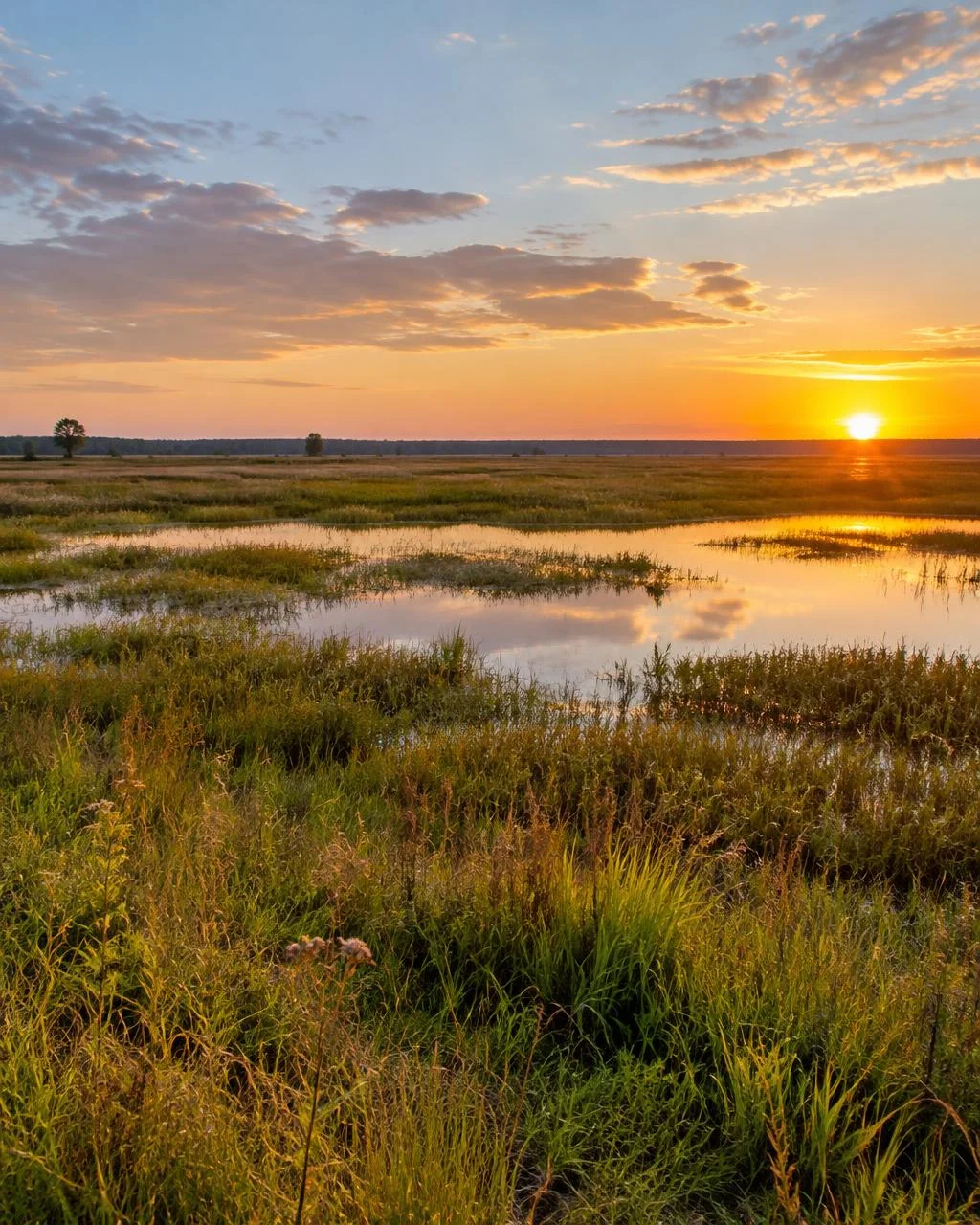 Paynes Prairie wetlands in Alachua County at golden hour